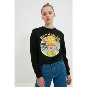 Trendyol Black Printed Basic Slim Knitted Sweatshirt