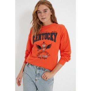 Trendyol Orange Printed Loose Raised Knitted Sweatshirt