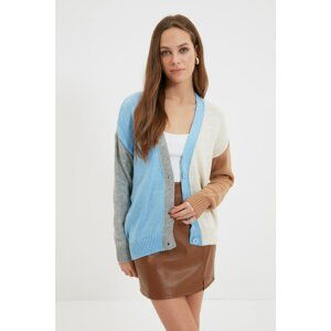 Trendyol Blue Color Block Knitwear Cardigan