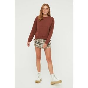 Trendyol Brown Ruffle Detailed Raised Basic Knitted Sweatshirt