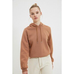 Trendyol Light Brown Hooded Raised Crop Knitted Sweatshirt