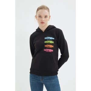 Trendyol Black Basic Printed and Raised Knitted Sweatshirt