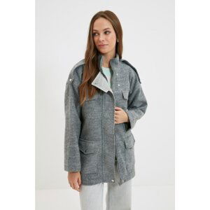 Trendyol Gray Zipper Closure Cachet Coat