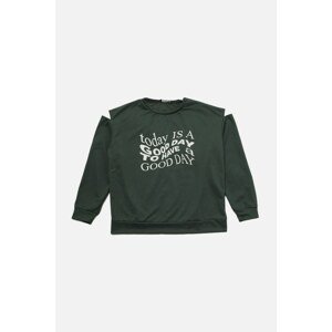 Trendyol Emerald Green Cutout Detail Printed Rack Knitted Sweatshirt