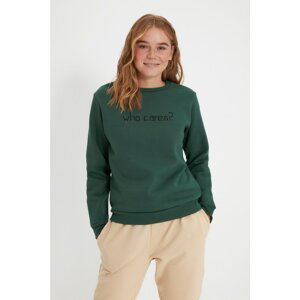 Trendyol Green Basic Embroidery Raised Knitted Sweatshirt