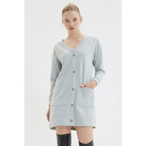 Trendyol Gray Fake Knitwear Buttoned V Neck Knitted Dress