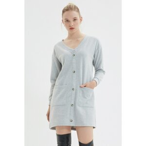Trendyol Gray Fake Knitwear Buttoned V Neck Knitted Dress