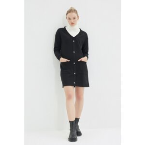 Trendyol Black Fake Knitwear Buttoned V Neck Knitted Dress