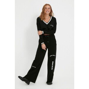 Trendyol Black Printed Wide Leg Raised Knitted Sweatpants