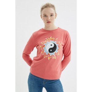 Trendyol Dried Rose Printed Basic Thin Knitted Sweatshirt