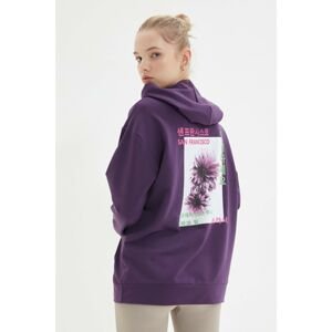 Trendyol Purple Boyfriend Printed Knitted Sweatshirt