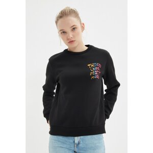 Trendyol Black Printed and Raised Basic Knitted Sweatshirt