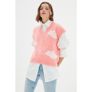 Trendyol Pink V Neck Jacquard Knitwear Cardigan Sweater