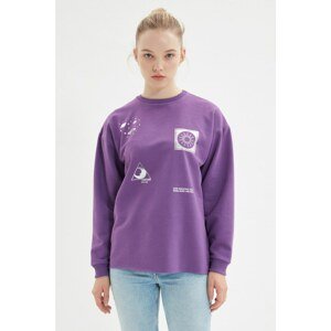 Trendyol Purple Printed Loose Slim Knitted Sweatshirt