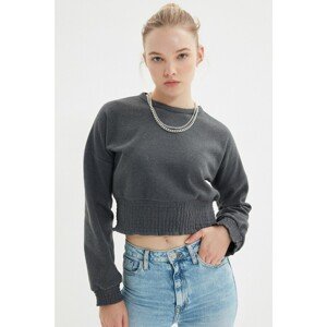 Trendyol Anthracite Gipeli Crop Knitted Sweatshirt