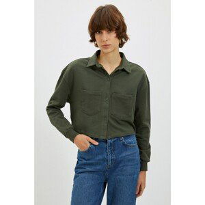 Trendyol Green Crop Button Slim Knitted Sweatshirt