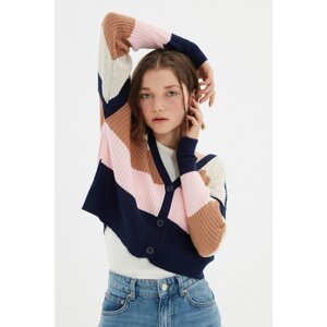 Trendyol Navy Blue Color Block Knitwear Cardigan