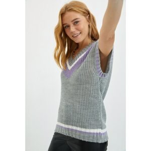 Trendyol Gray V Neck Knitwear Sweater