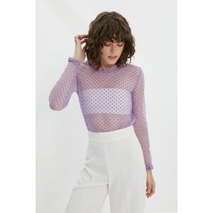 Trendyol Lilac Polka Dot Tulle Knitted Blouse