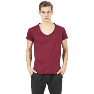 Fitted Peached Open Edge V-Neck Tee burgundy