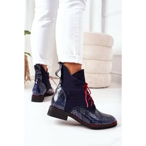 Leather Boots With A Crocodile Pattern Navy Blue Cheyenne