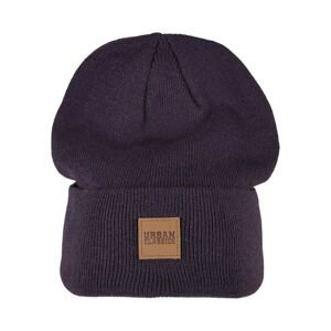 Synthetic Leatherpatch Long Beanie Plum One Size