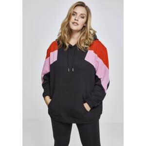 Ladies Oversize 3-Tone Block Hoody blk/firered/coolpink