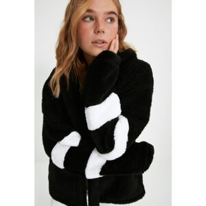 Trendyol Black Hooded Oversize Plush Knitted Cardigan