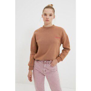 Trendyol Camel embroidered crop raisin Knitted Sweatshirt