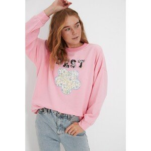 Trendyol Pink Printed Boyfriend Slim Knitted Sweatshirt