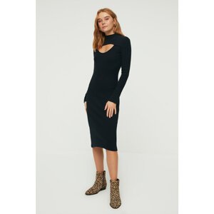 Trendyol Navy Blue Cut Out Detailed Ribbed Midi Knitted Dress