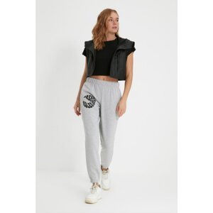 Trendyol Gray Basic Jogger Printed Raised Knitted Sweatpants