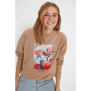 Trendyol Stone Boyfriend Printed Slim Knitted Sweatshirt