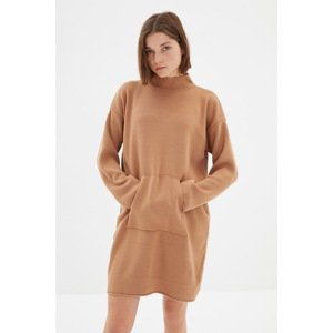 Trendyol Camel Kangaroo Pocket Detailed Knitwear Dress