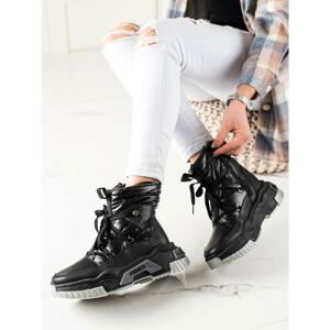 TRENDI LACE-UP BLACK SNOW BOOTS