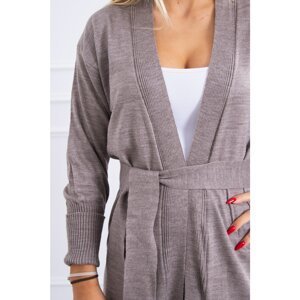 Long cardigan sweater with cappuccino tie at waist