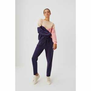 Plain sweatpants with ruffles - navy blue