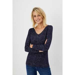 Cotton blouse with long sleeves - navy blue