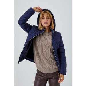 Quilted jacket with a detachable hood - navy blue