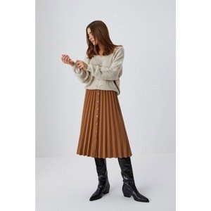 Pleated skirt with buttons - brown
