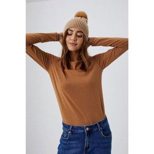 Plain long-sleeved blouse - brown