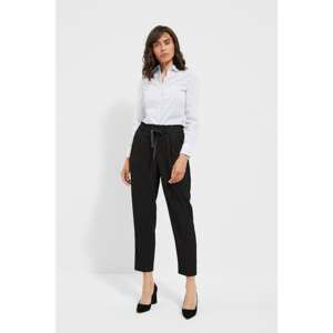 Trousers with straight legs and tie at the waist - black