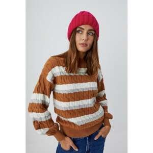 Striped sweater with a decorative weave