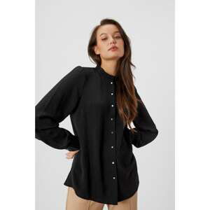 Plain shirt with a pleated collar - black