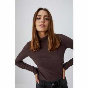 Cotton turtleneck blouse - dark brown