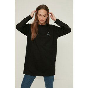 Trendyol Black Crew Neck Print Detailed Knitted Tunic