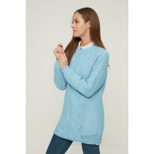 Trendyol Light Blue Crew Neck Long Knitwear Sweater