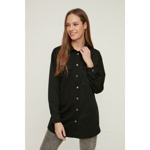 Trendyol Black Shirt Collar Pocket Detailed Knitted Jacket