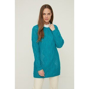 Trendyol Turquoise Crew Neck Long Knitwear Sweater