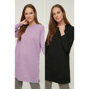 Trendyol Black-Lilac 2 Pack Crew Neck Basic Knitted Sweatshirt